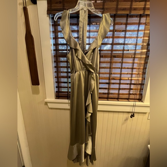 SMALL Samantha Ruffle Wrap Dress - Moss Green Luxe Satin - Show Me Your MuMu - Picture 4 of 4